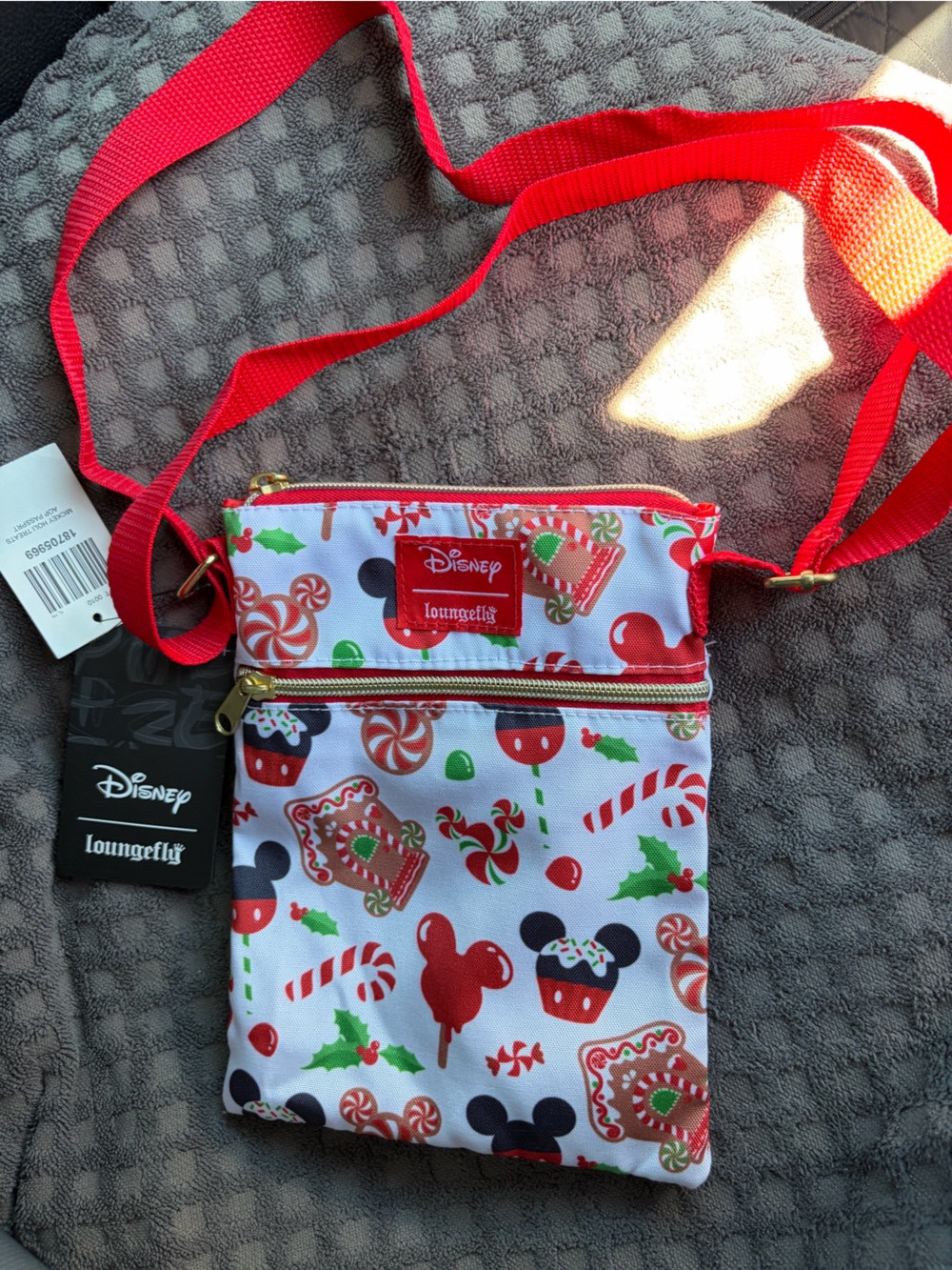 Disney Loungefly Mickey Mouse Holiday Treats Crossbody Bag gingerbread candy